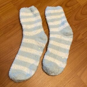 Cozy Striped Fuzzy Socks - Blue and White
